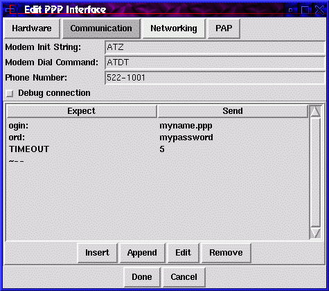 netcfg: edit PPP interface: communication