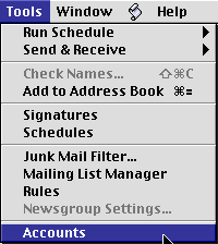 Click on the Tools menu and select Accounts.
