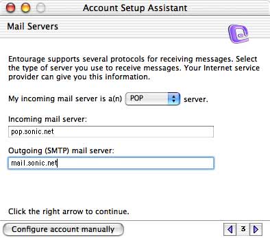 Specify the incoming and outgoing mail server names.