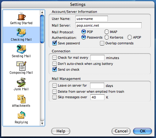 Checking Mail settings