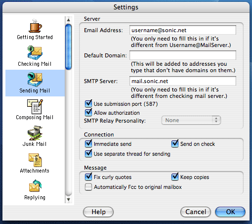 Sending Mail settings