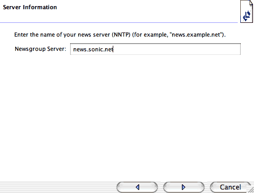 enter the server information, news.sonic.net