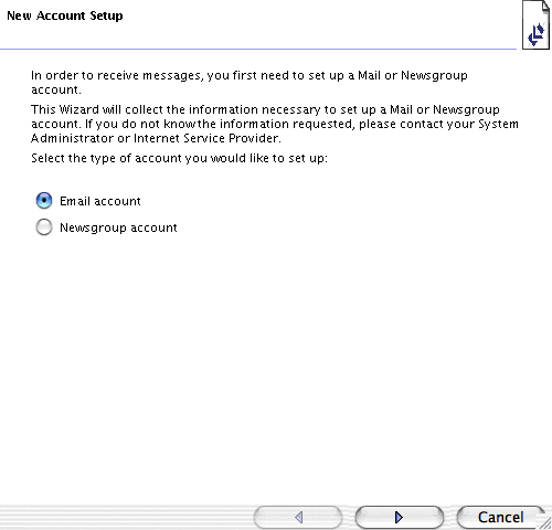 Select "Email Account" in the "New Account Setup" window