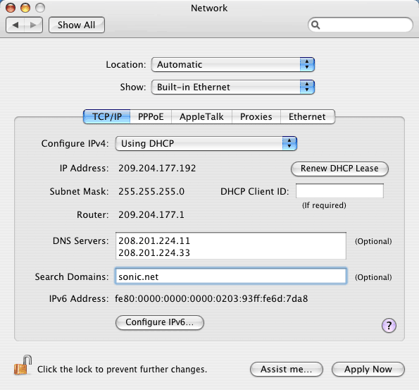 Use the TCP/IP settings recommended above