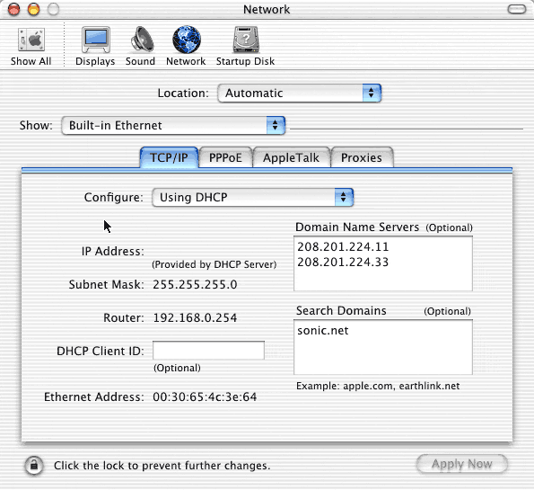 TCP/IP settings for Broadlink