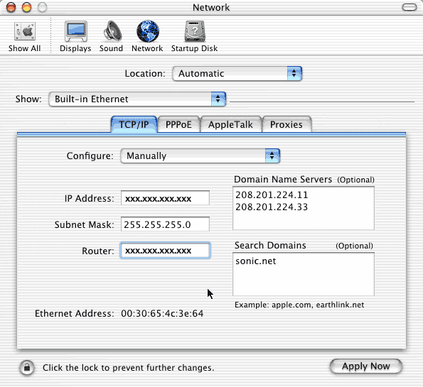 TCP/IP settings for Pacbell